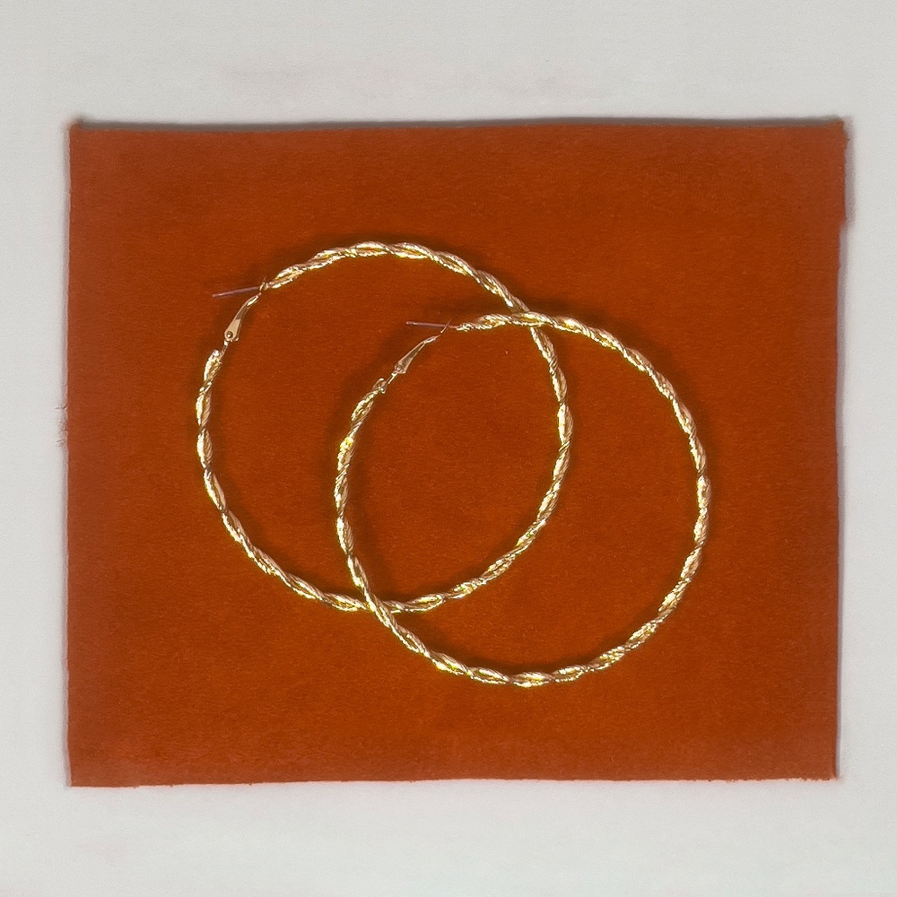 GOLD TONED TEXTURED 3" HOOP EARRINGS